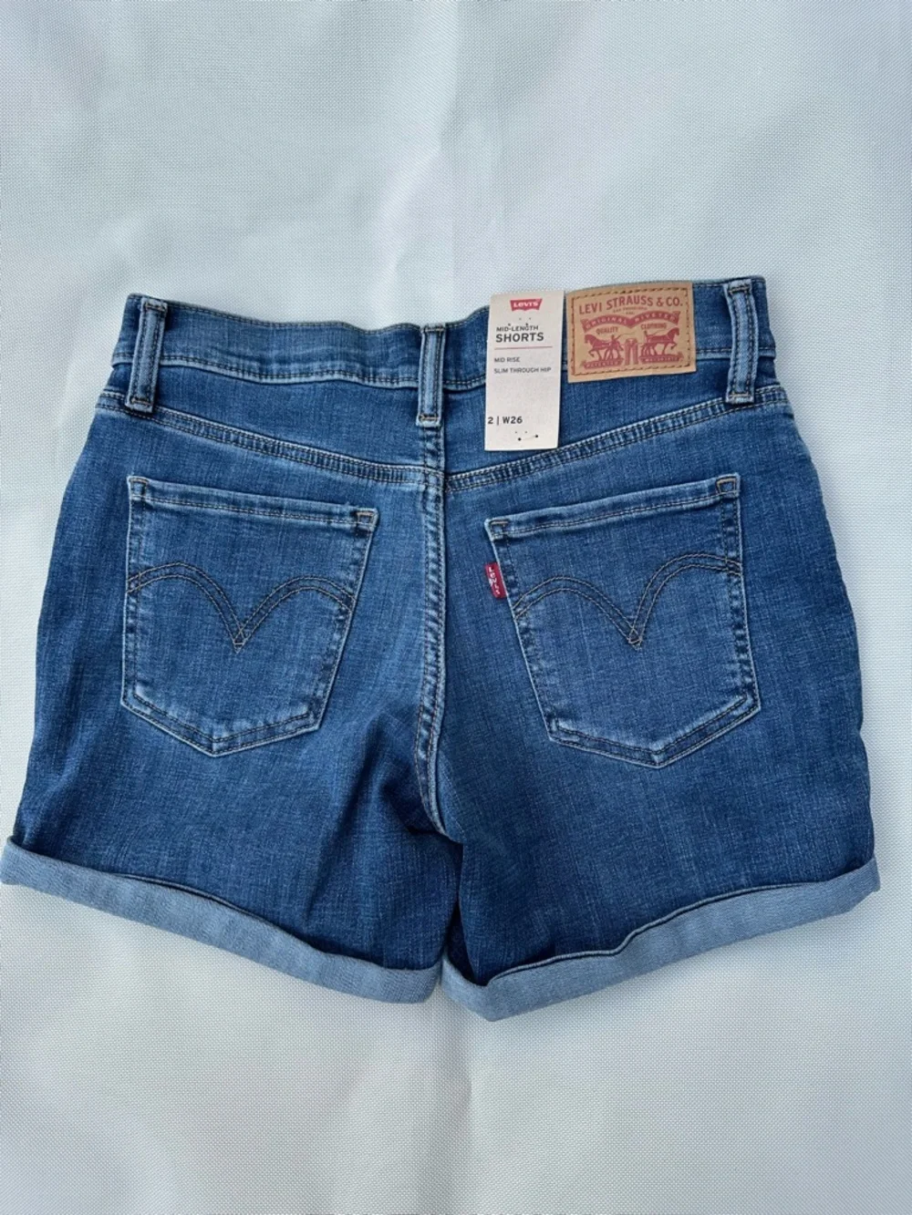 Levi's Women's Mid-Blue Rolled Hem Distressed Denim Shorts size 26 - Picture 2 of 10